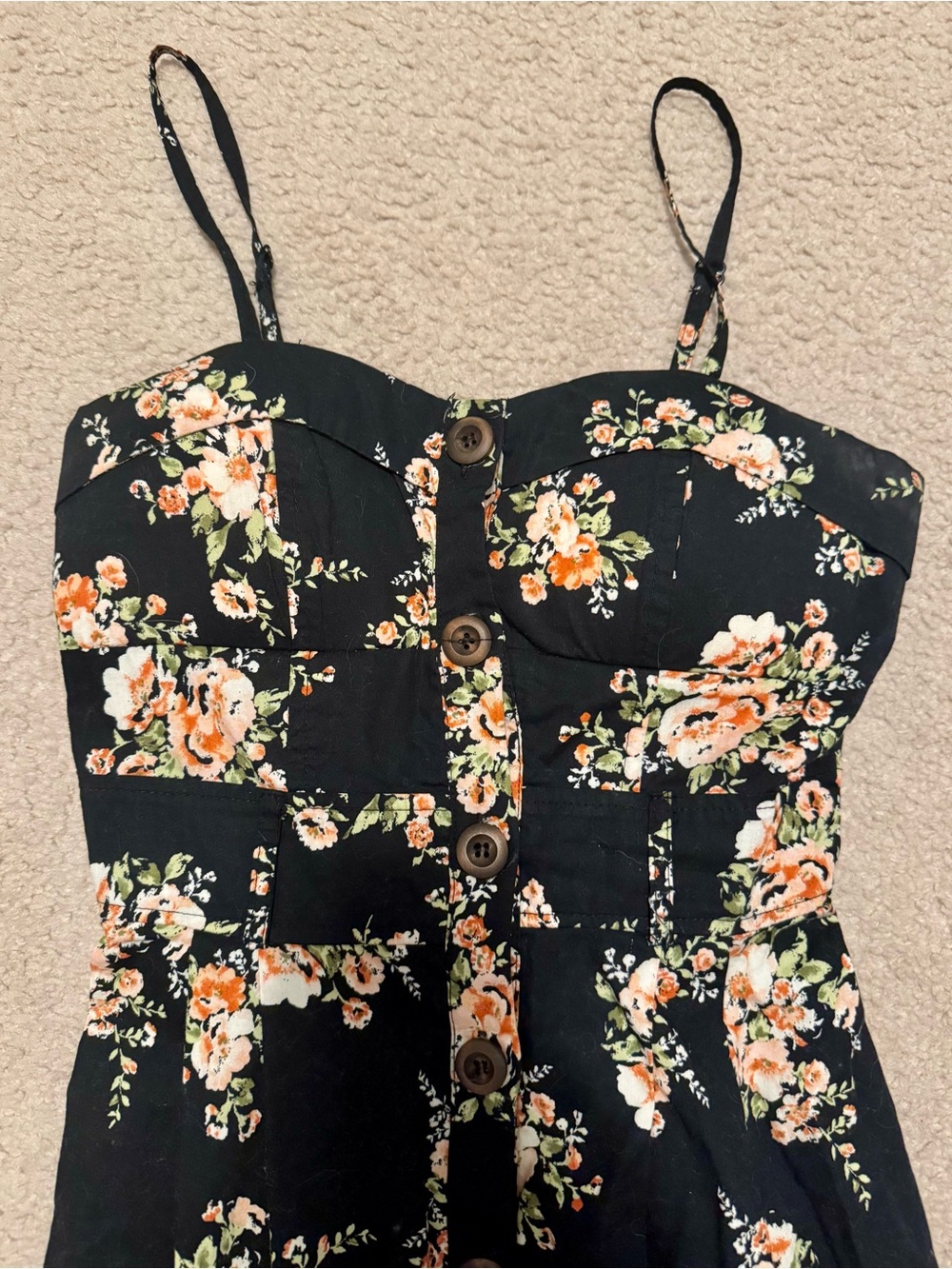 Floral Button-Front Black Sundress
